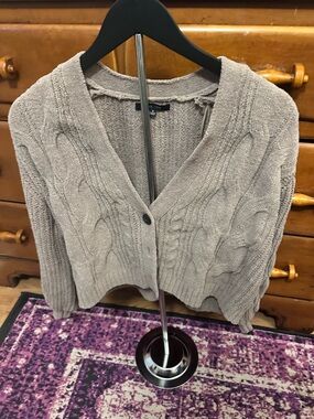 Love Tree Taupe Cable Knit V-Neck Button Cardigan